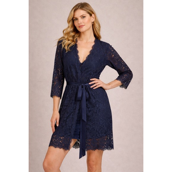 Diane Von Furstenberg Navy Lace true Wrap Dress 3/4 Sleeve Belted Size 8